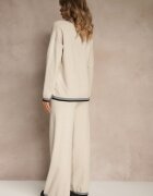 glo-story Set Tricotat Bej deschis Pulover și Pantaloni wide leg cu bandă decorativă Ralenia