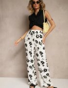 glo-story Spodnie Białe Largi High Waist cu model floral Elsedia
