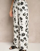 glo-story Spodnie Białe Largi High Waist cu model floral Elsedia