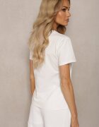 glo-story T-shirt Alb Casual din Bumbac Finisat cu Inscripție cu Zirconiu Lavisha