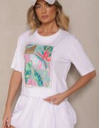 glo-story T-shirt Alb din Bumbac Decorat cu Sclipici Isadelle