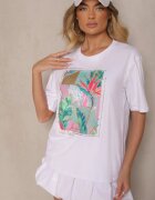 glo-story T-shirt Alb din Bumbac Decorat cu Sclipici Isadelle