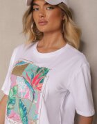 glo-story T-shirt Alb din Bumbac Decorat cu Sclipici Isadelle