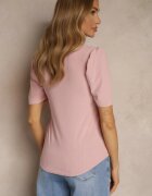 glo-story T-shirt Roz din Țesătură Reiată cu Pliuri la Mâneci Kolaniella