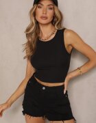 glo-story Top scurt Negru din Material striat Nevonessa