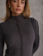 glo-story Tricot cu guler înalt asortat cu cusături verticale Azuria Gri închis