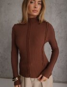 glo-story Tricot cu guler înalt asortat cu cusături verticale Azuria Maro