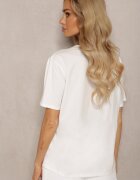 glo-story Tricou Alb Casual din Bumbac cu Imprimeu și Perle Biolexa