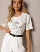 glo-story Tricou Alb Casual din Bumbac cu Imprimeu și Perle Biolexa
