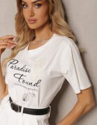 glo-story Tricou Alb Casual din Bumbac cu Imprimeu și Perle Biolexa