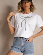 glo-story Tricou Alb din bumbac cu Aplicație cu paiete în formă de Fundă Tenuria