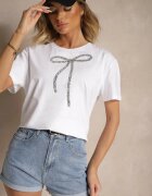 glo-story Tricou Alb din bumbac cu Aplicație cu paiete în formă de Fundă Tenuria