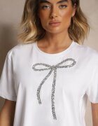 glo-story Tricou Alb din bumbac cu Aplicație cu paiete în formă de Fundă Tenuria
