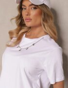 glo-story Tricou Alb din Bumbac cu Lanț Decorativ Imitând Colierul Sohna