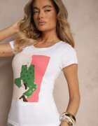 glo-story Tricou Alb din Bumbac Decorat cu Imprimeu Aizana