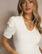 glo-story Tricou Bej cu Decolteu Triunghiular Sunille