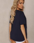 glo-story Tricou casual bleumarin din bumbac cu imprimeu și perle Biolexa
