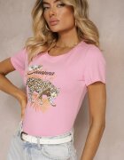 glo-story Tricou de bumbac roz cu imprimeu animal Zeliflea