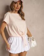 glo-story Tricou de bumbac roz deschis legat în partea de jos Sunalina