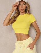 glo-story Tricou Galben Scurt din țesătură Rebrată Teloma
