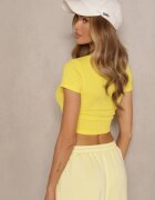 glo-story Tricou Galben Scurt din țesătură Rebrată Teloma
