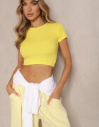 glo-story Tricou Galben Scurt din țesătură Rebrată Teloma