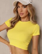 glo-story Tricou Galben Scurt din țesătură Rebrată Teloma