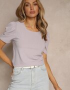 glo-story Tricou mov deschis din material reiat cu pliuri la mâneci Kolaniella