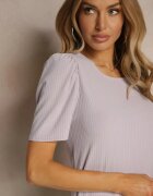 glo-story Tricou mov deschis din material reiat cu pliuri la mâneci Kolaniella