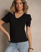 glo-story Tricou Negru cu Decolteu Triunghiular Sunille
