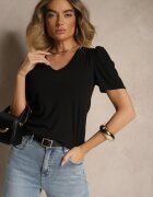 glo-story Tricou Negru cu Decolteu Triunghiular Sunille