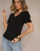 glo-story Tricou Negru cu Decolteu Triunghiular Sunille