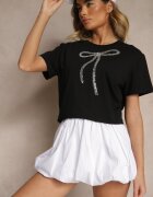 glo-story Tricou Negru de bumbac cu aplicație cu paiete în formă de fundiță Tenuria