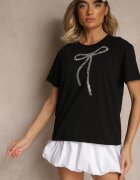 glo-story Tricou Negru de bumbac cu aplicație cu paiete în formă de fundiță Tenuria