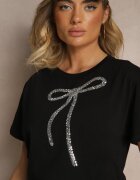 glo-story Tricou Negru de bumbac cu aplicație cu paiete în formă de fundiță Tenuria
