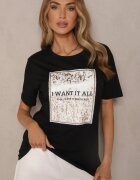 glo-story Tricou Negru din Bumbac cu Imprimeu Tellanis
