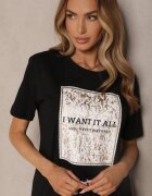 glo-story Tricou Negru din Bumbac cu Imprimeu Tellanis