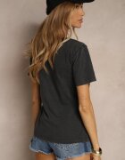 glo-story Tricou Negru din Bumbac Decorat cu Imprimeu Savetelle
