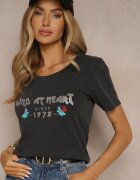 glo-story Tricou Negru din Bumbac Decorat cu Imprimeu Savetelle