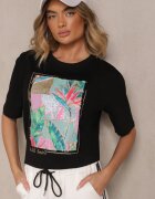 glo-story Tricou Negru din Bumbac Decorat cu Sclipici Isadelle