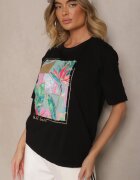 glo-story Tricou Negru din Bumbac Decorat cu Sclipici Isadelle
