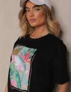 glo-story Tricou Negru din Bumbac Decorat cu Sclipici Isadelle