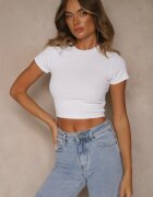 glo-story Tricou Scurt Alb din Țesătură Reiată Teloma