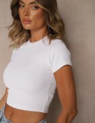 glo-story Tricou Scurt Alb din Țesătură Reiată Teloma