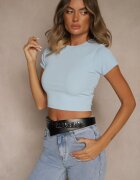 glo-story Tricou Scurt Albastru deschis din țesătură rebrată Teloma