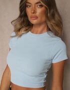 glo-story Tricou Scurt Albastru deschis din țesătură rebrată Teloma