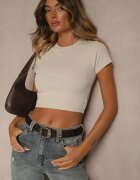 glo-story Tricou scurt bej din țesătură rebrată Teloma