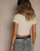 glo-story Tricou scurt bej din țesătură rebrată Teloma