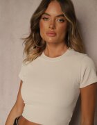 glo-story Tricou scurt bej din țesătură rebrată Teloma