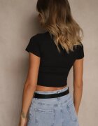 glo-story Tricou Scurt Negru din Țesătură Reiată Teloma